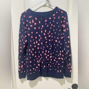 J. Crew Navy Sweatshirt with Pink Abstract Dots